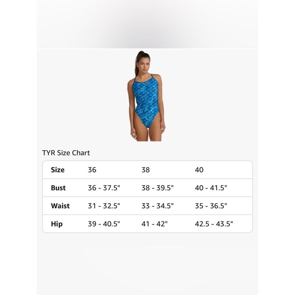 TYR Oceanid Durafast Elite Trinityfit 1 Piece Swimsuit Light Blue Aqua 38 XL NWT - Picture 8 of 12